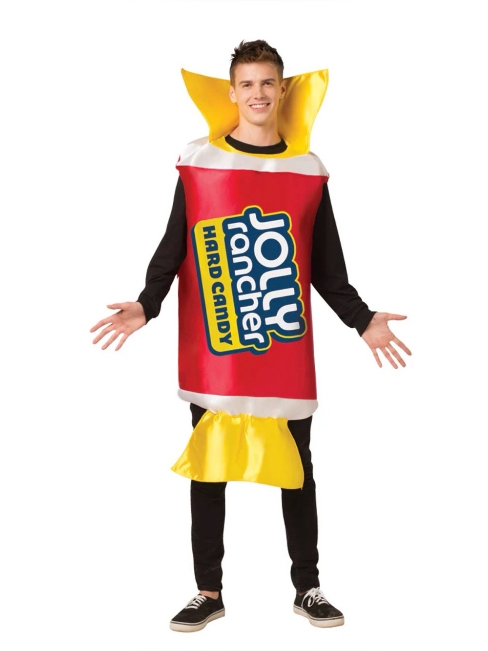 Jolly Rancher Cherry Candy costume, One Size, rectangular hard candy wrapper